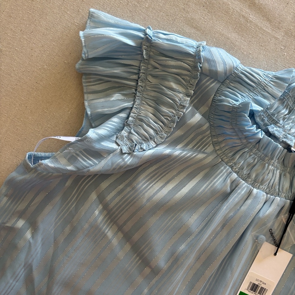 Calvin Klein Light Blue Ruffled Women's Top - Picture 3 of 4